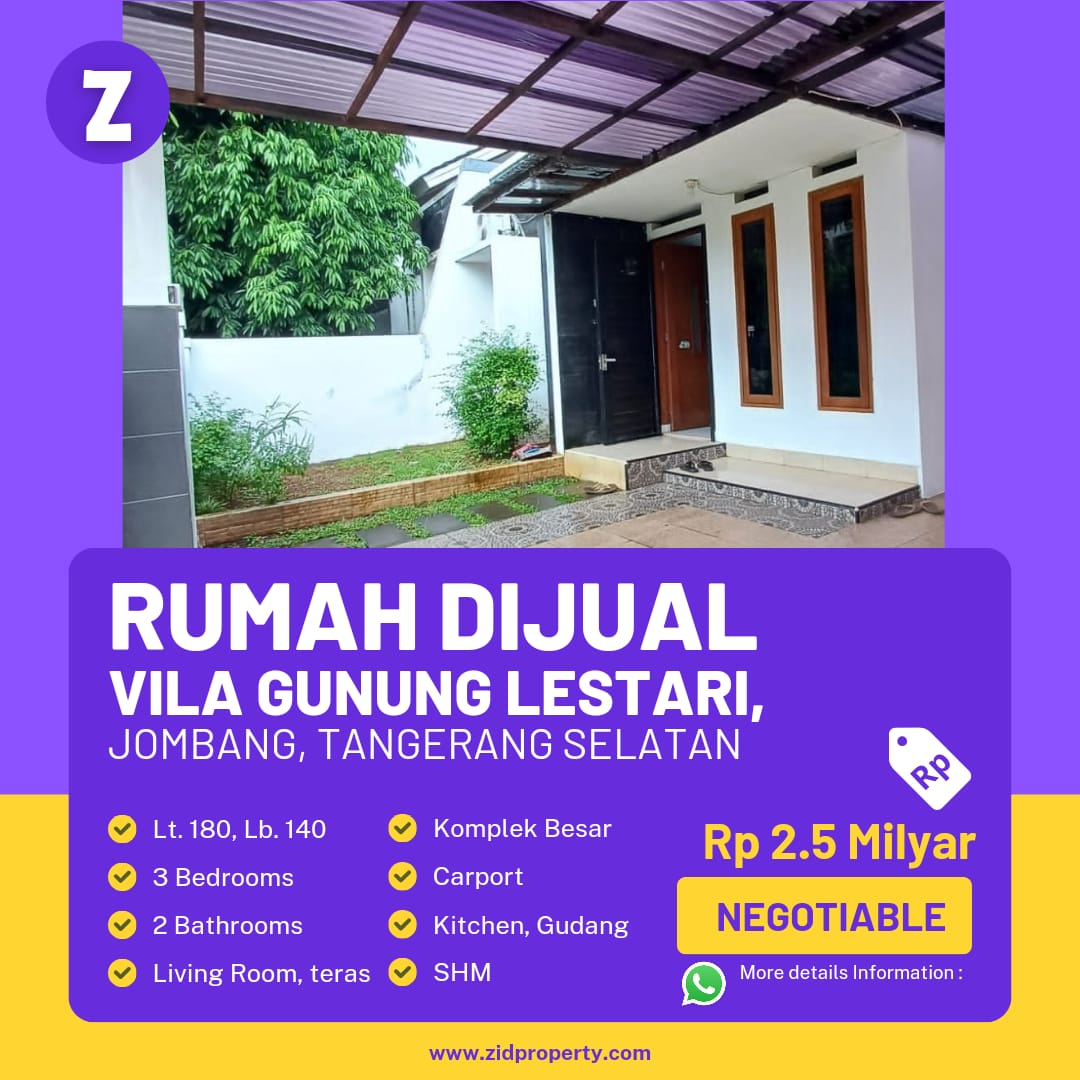 Zidpro - Go! Search Property With Trust - Dijual Rumah di Villa Gunung Lestari, Jombang, Tangerang Selatan