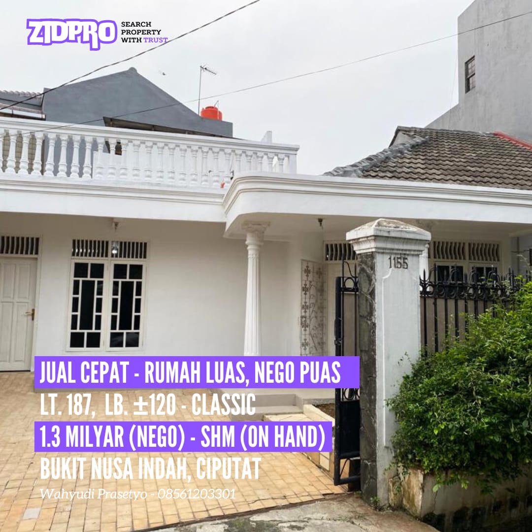 Zidpro - Go! Search Property With Trust - Dijual Rumah di Bukit Nusa Indah, Ciputat