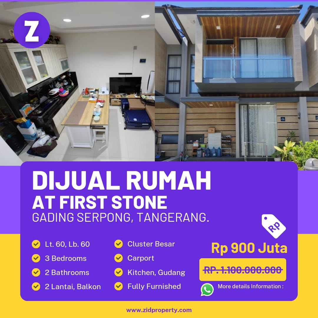 Zidpro - Go! Search Property With Trust - Dijual Rumah di First Stone, Gading Serpong, Tangerang